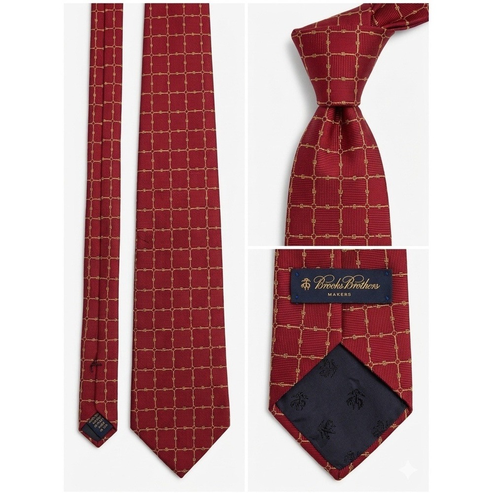 Brooks Brothers Red Silk Tie Equestrian Horse Bit Print USA Italy VTG 80's